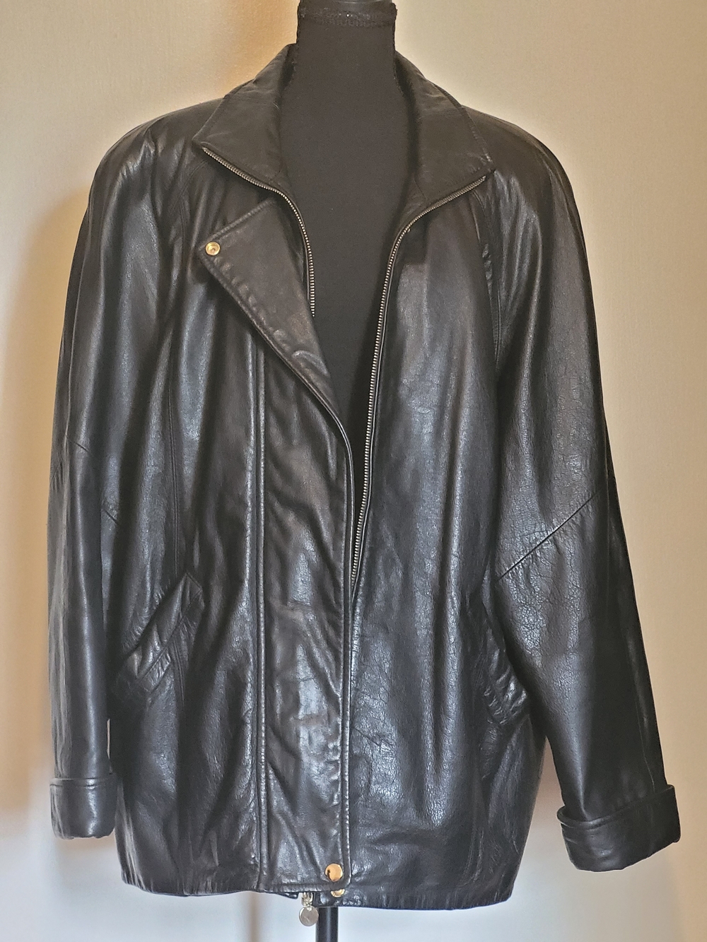 Vintage Jacqueline Ferrar Black Genuine Leather Moto Jacket XL Quilted Lined